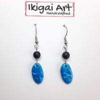 Pendientes Ovalado Azul con Gancho Acero y Bolitas de Lava