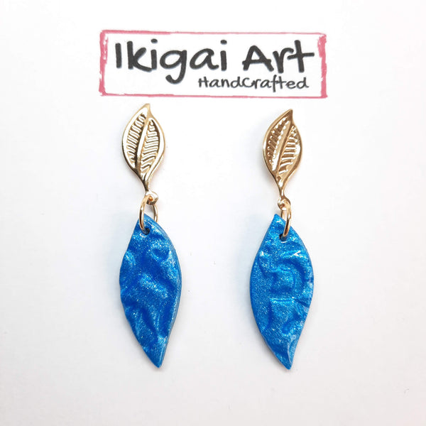 Pendientes Fantasy Azul con Base Dorada