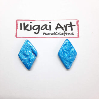 Pendientes Botón Rombo Azul