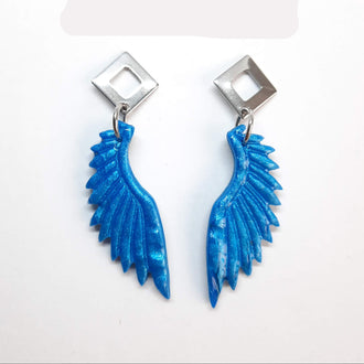 Pendientes Alas Azul con Base Acero