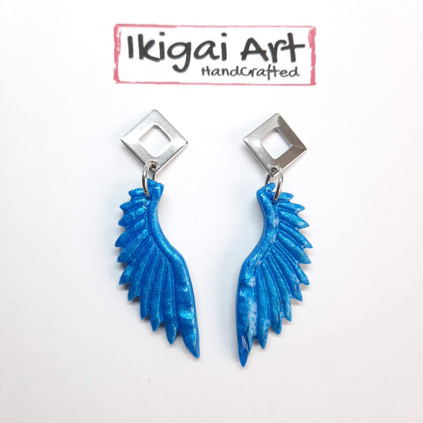 Pendientes Alas Azul con Base Acero