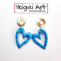 Pendientes Corazón Azul con Base Dorada