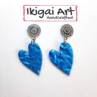 Pendientes Corazón Azul con Base Acero