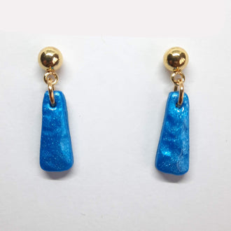 Pendientes Trapecio Azul con Base Dorada