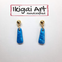 Pendientes Trapecio Azul con Base Dorada