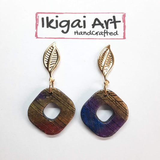 Pendientes Cuadrado Redondeado Labradorita Violeta con Base Dorada