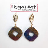 Pendientes Cuadrado Redondeado Labradorita Violeta con Base Dorada