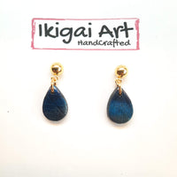 Pendientes Gota Labradorita Azul con Base Dorada