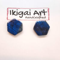 Pendientes Botón Hexagonal Labradorita Azul