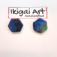 Pendientes Botón Hexagonal Labradorita Azul