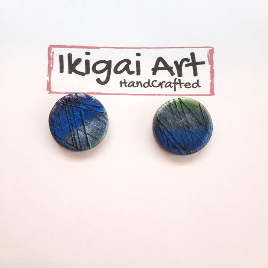 Pendientes Botón Redondo Grande Labradorita Azul