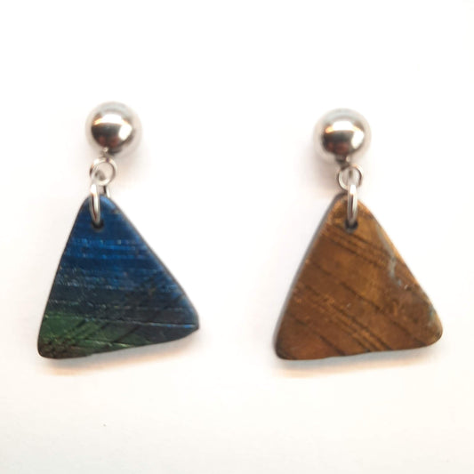 Pendientes Triángulo Labradorita Azul con Base Acero