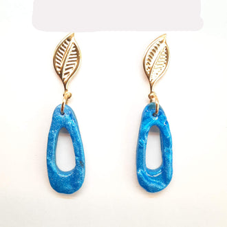 Pendientes Fantasy Pequeño Azul con Base Dorada