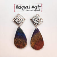 Pendientes Gota Grande Labradorita Violeta con Base Acero