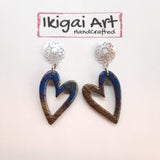 Pendientes Corazón Labradorita Violeta con Base Acero