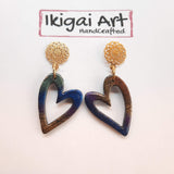 Pendientes Corazón Labradorita Violeta con Base Dorada
