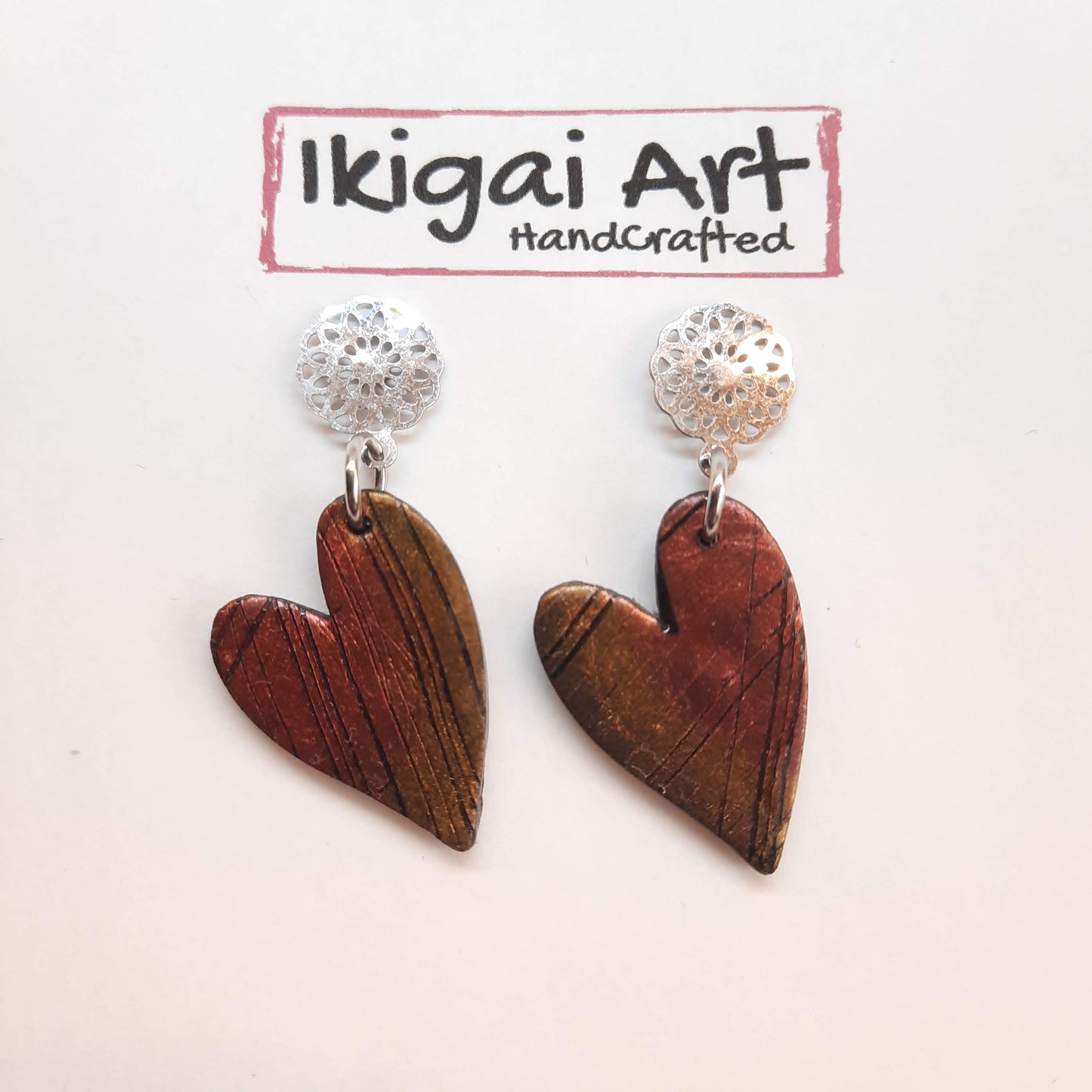 Pendientes Corazón Labradorita Violeta con Base Acero
