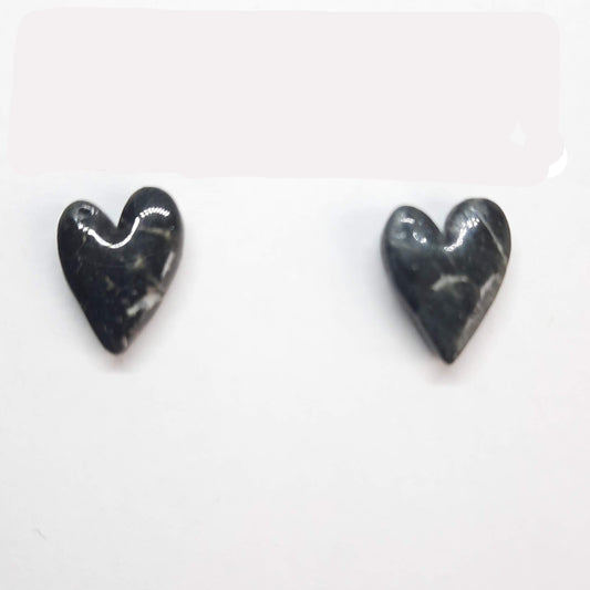 Pendientes Botón Corazón Negro Mármol