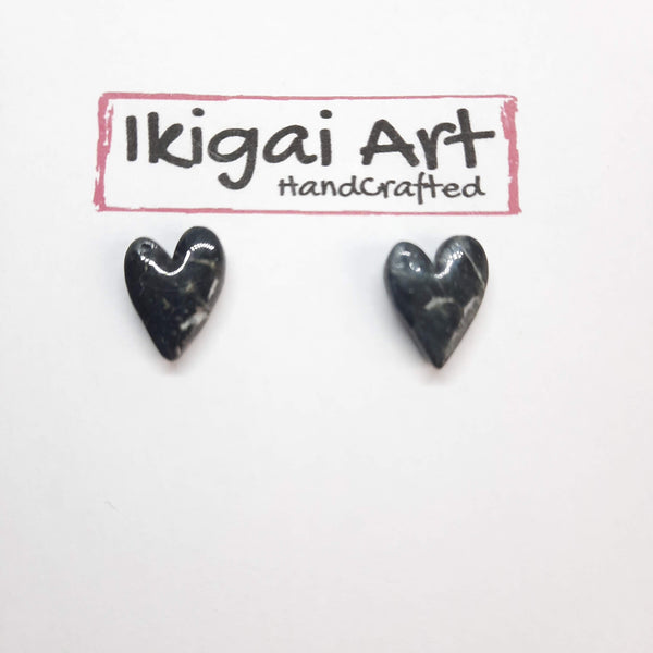 Pendientes Botón Corazón Negro Mármol