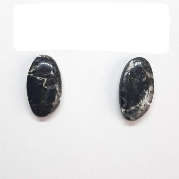 Pendientes Botón Ovalado Negro Mármol