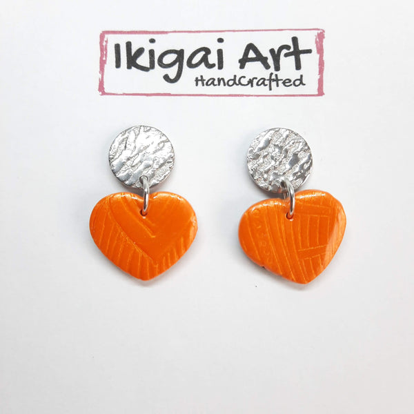 Pendientes Corazón Naranja con Base Acero