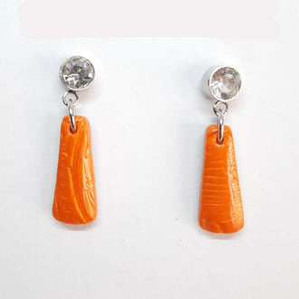 Pendientes Trapecio Naranja con Base Acero y Strass