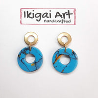 Pendientes Donut Pequeño Turquesa con Base Dorada