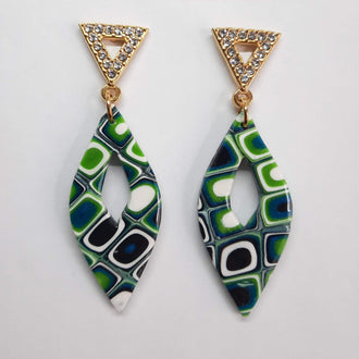 Pendientes Madrid Verde Blanco con Base Dorada y Strass