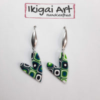 Pendientes Corazón Pequeño Verde Blanco con Base Acero