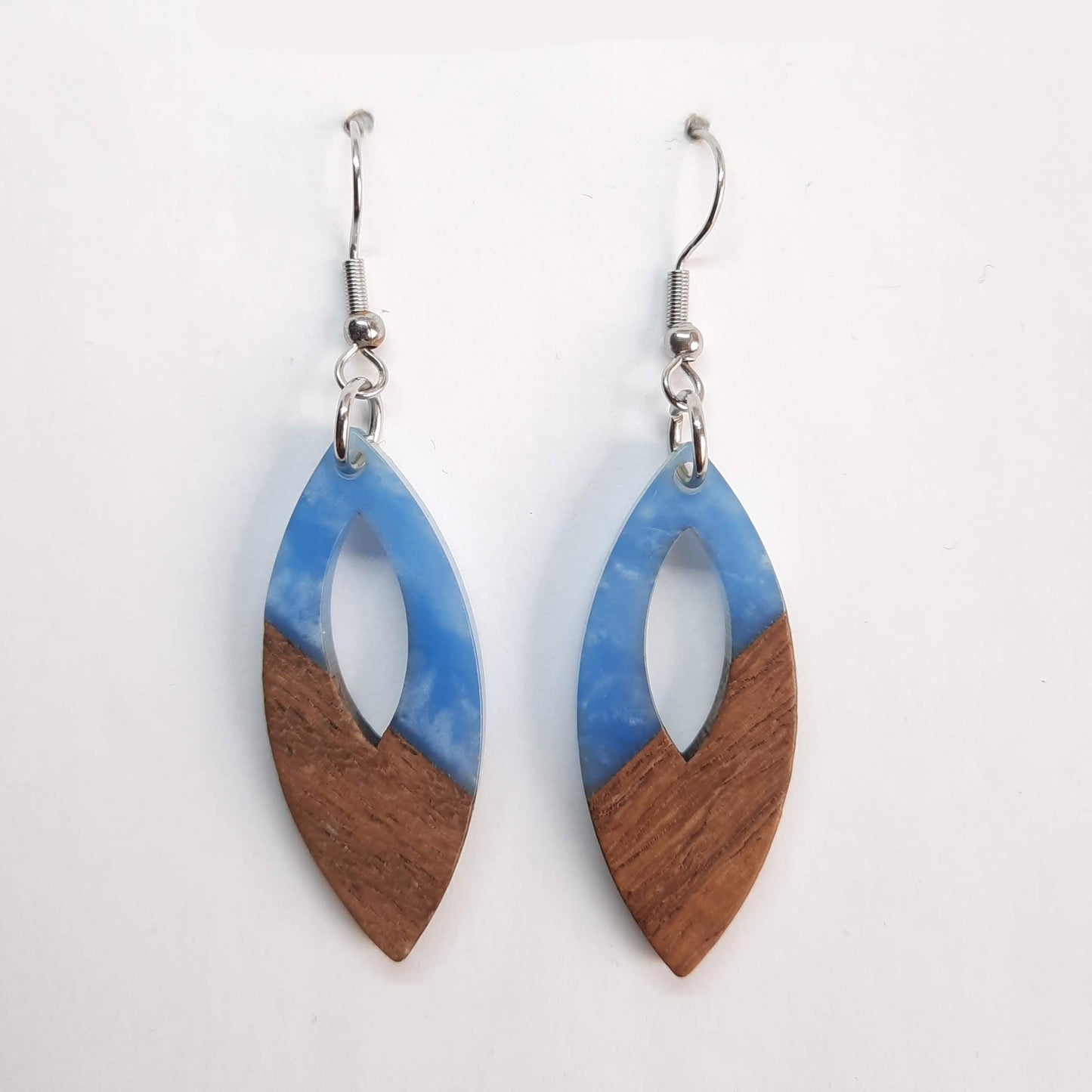 Pendientes Oval Azul Resina y Madera con Gancho
