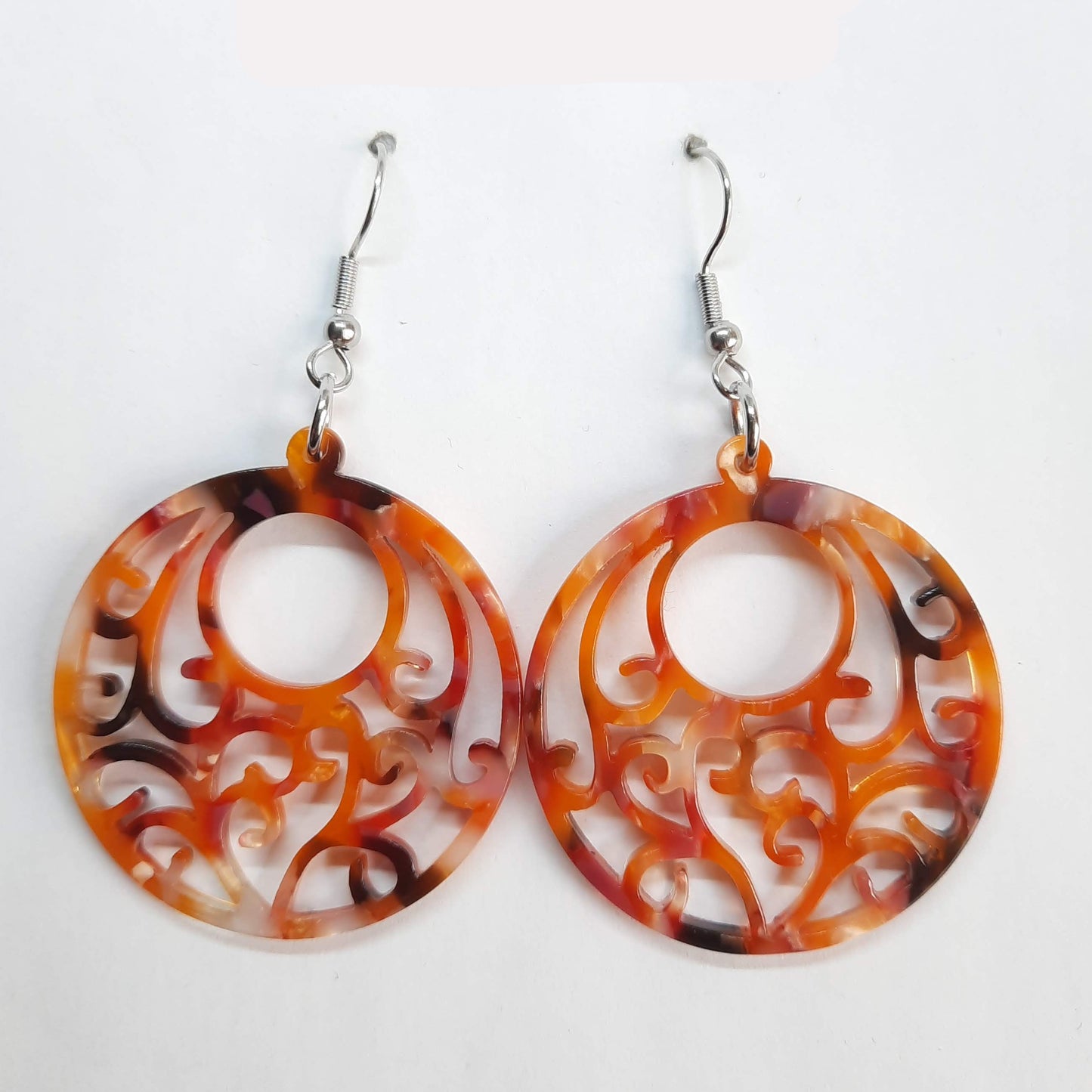 Pendientes Redondo Resina con Gancho Rojo Naranja