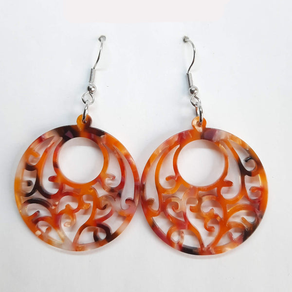 Pendientes Redondo Resina con Gancho Rojo Naranja