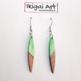 Pendientes Largo Verde Resina y Madera con Gancho