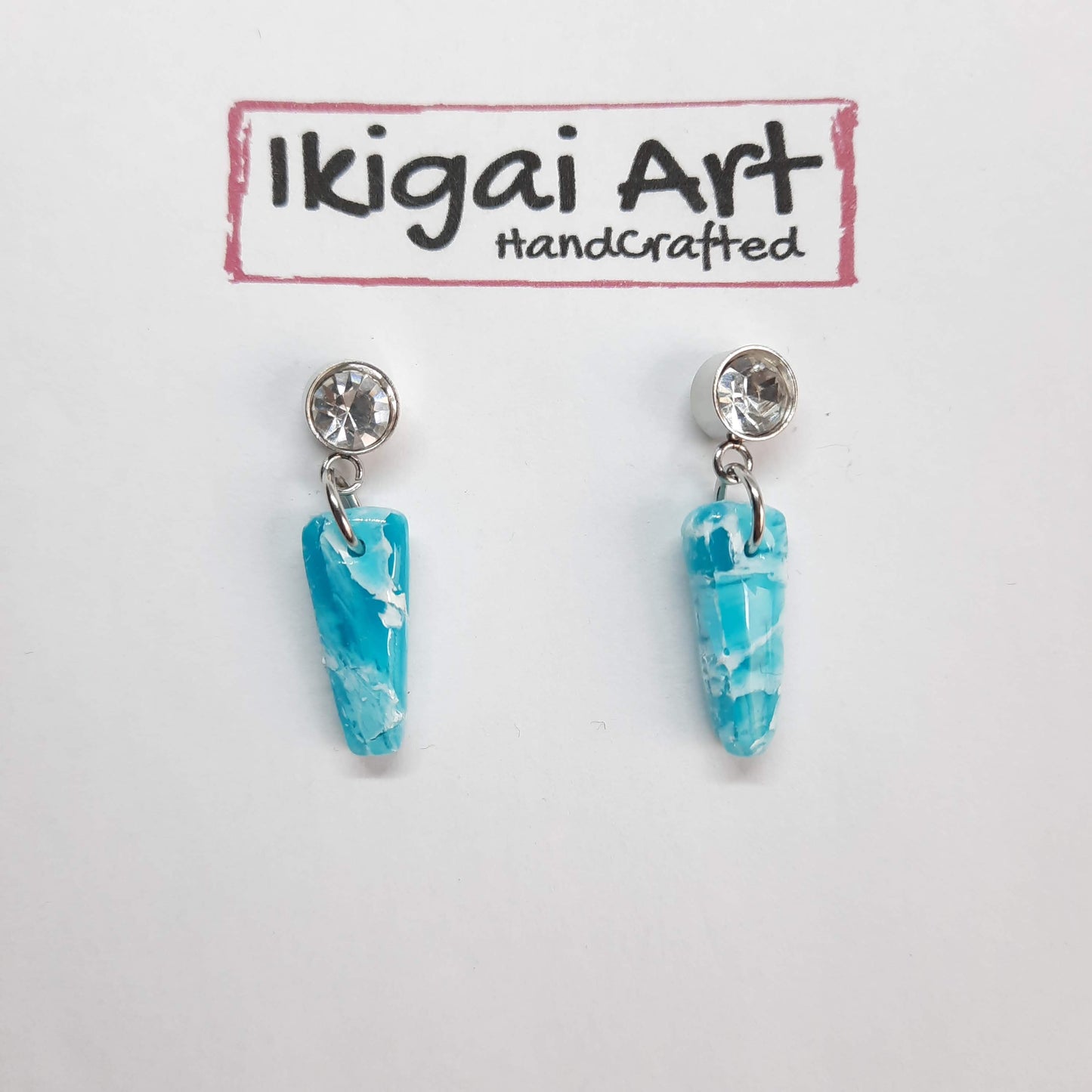 Pendientes Trapecio Aguamarina con Base Acero y Strass