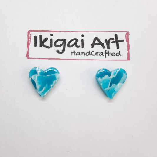 Pendientes Botón Corazón Aguamarina