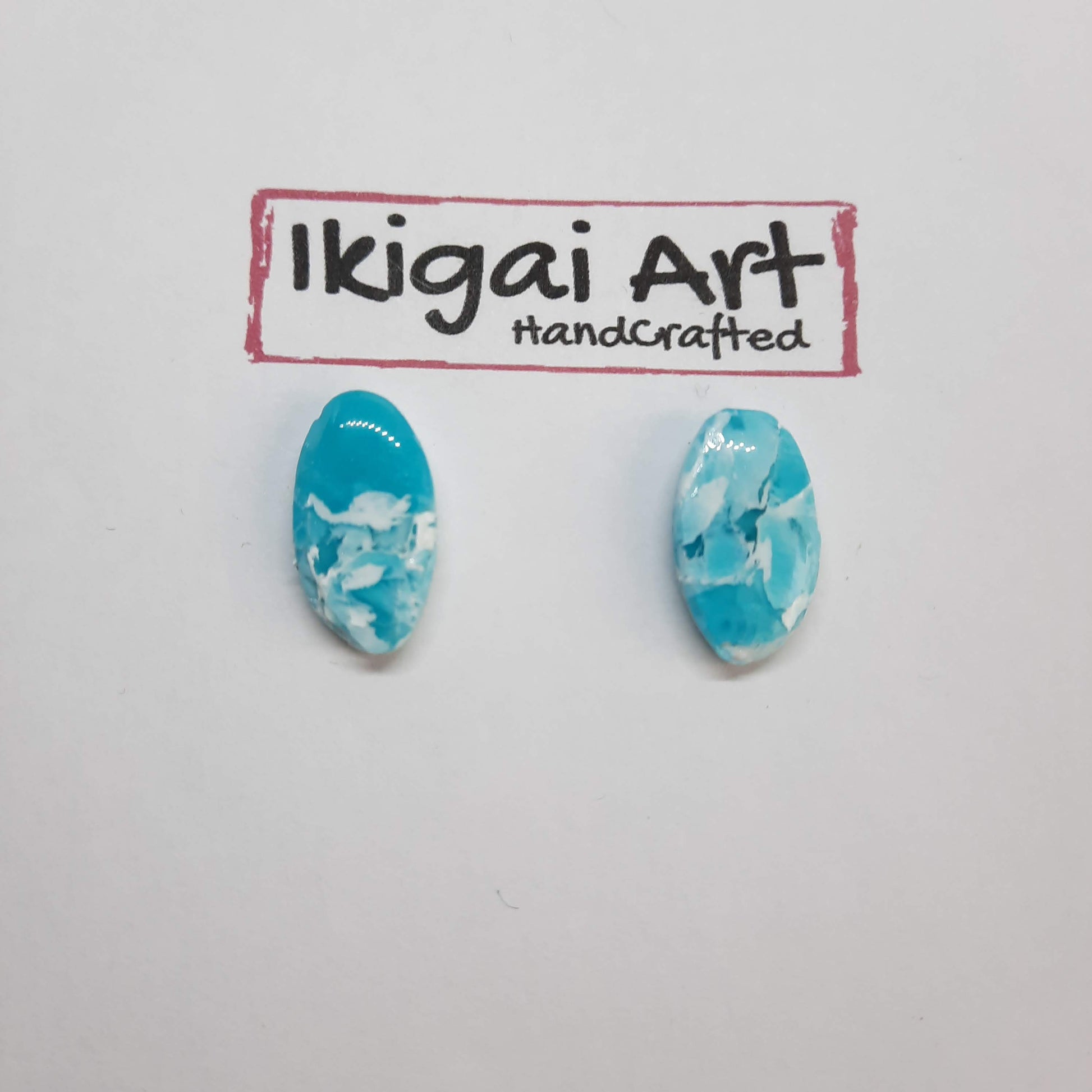 Pendientes Botón Ovalado Aguamarina