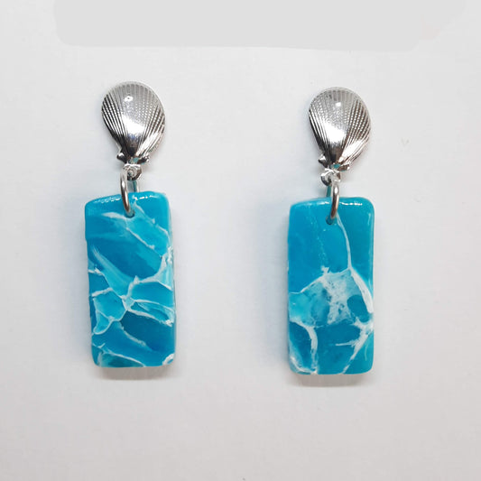 Pendientes Rectangular Aguamarina con Base Acero