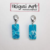 Pendientes Rectangular Aguamarina con Base Acero