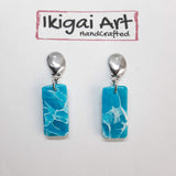 Pendientes Rectangular Aguamarina con Base Acero