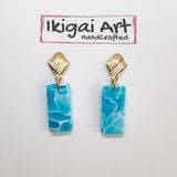 Pendientes Rectangular Aguamarina con Base Dorada