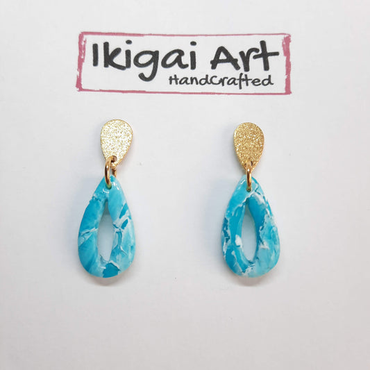 Pendientes Fantasy Aguamarina con Base Dorada