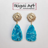 Pendientes Fantasy Aguamarina con Base Dorada