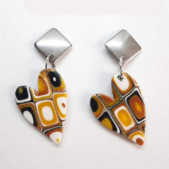 Pendientes Corazón Amarillo Antiguo con Base Acero