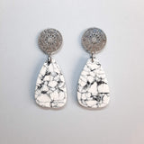 Fantasy White Marble Earrings with Steel Base