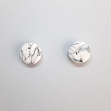 Pendientes Botón Redondo Mediano Blanco Mármol