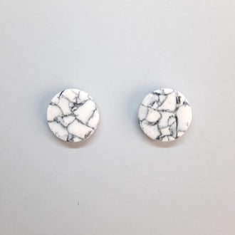 Pendientes Botón Redondo Grande Blanco Mármol