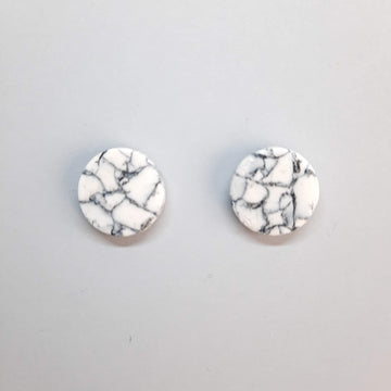 Pendientes Botón Redondo Grande Blanco Mármol