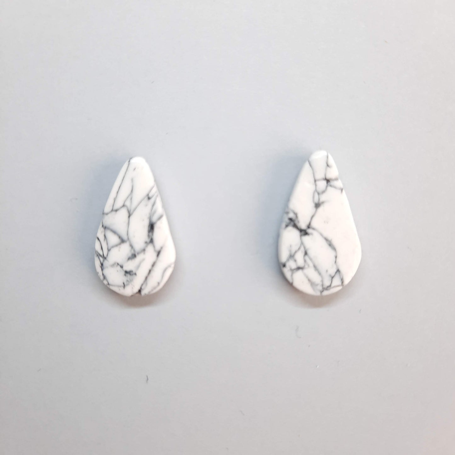 White Marble Drop Button Earrings
