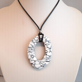 Colgante Ovalado Grande Blanco Mármol