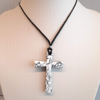 Colgante Cruz Grande Blanco Mármol